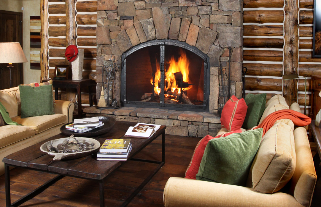 living room with fireplace custom metal screen