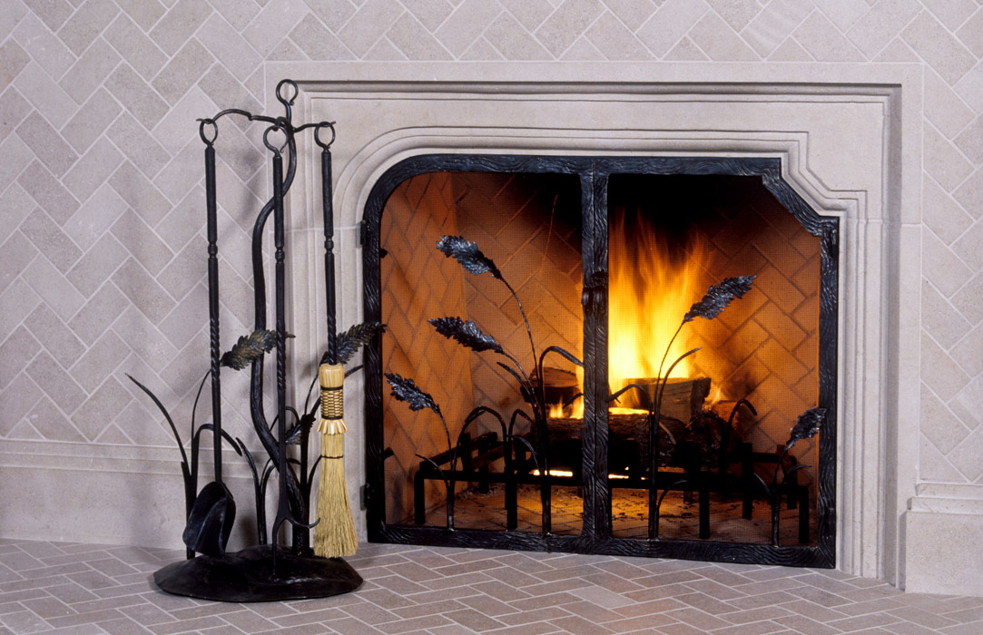 custom fireplace screen with sea oats motif